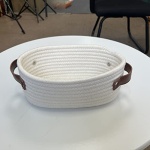 ABenkle Small Woven Basket, Mini Cotton Rope Storage Basket, Tiny White Basket, Shelf Basket, Oval Decorative Toy Dog Cat Basket for Nursery, Kids Room, Empty Gift Basket Baby Basket, 10" x 6" x 4" XS - Image 5