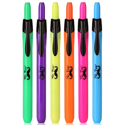 Mr. Pen- Highlighters, Retractable Highlighters, 6 Pack, Highlighters Assorted Colors, Retractable Markers, Colorful HighLighters, Colored Highlighters, Bible Highlighter, Highlighter Set
