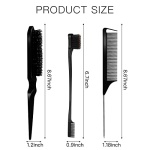 3 Pieces Teasing Brush Set Bristle Hair Brush 3 Row Teasing Brush Dual Edge Brush Sturdy Styling Comb Parting Comb for Brushing, Combing, Slicking Hair for Stylist Women (Black) - Image 7