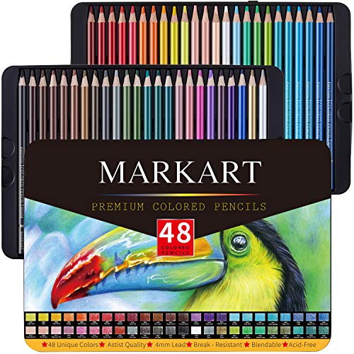 MARKART 48 Colored Pencils Set for Adult Coloring Book, Sketch, Shading, Blending Crafting, Soft Cores, Professional Art Coloring Drawing Pencils for Beginners & Pro Artists in Tin Box