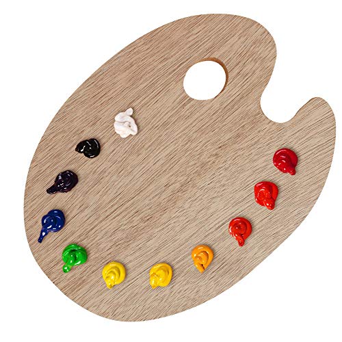 51V05NbI2lL.jpg U.S. Art Supply 11.8" X 19.8" Extra Large Wooden Oval-Shaped Artist Painting Palette with Thumb Hole - Wood Paint Color Mixing Tray - Easy Clean, Mix Acrylic, Oil, Watercolor - Image 1