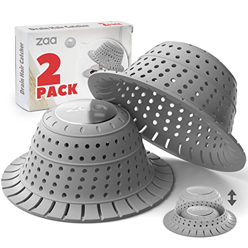 51YVZHfQF7L.jpg zaa Bathtub Drain Hair Catcher, 2 Pack Silicone Collapsible Drain Protector for Pop-Up and Regular Drains of Bathtub, Tub, Shower, Bathroom - Image 1
