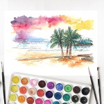 U.S. Art Supply 36 Color Watercolor Artist Paint Set with Plastic Palette Lid Case and Paintbrush - Watersoluable Cakes - Image 5