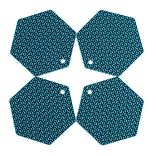 61bT1dOsUeL.jpg 4 Packed Silicone Trivet Mats - DIY Different Size Dish Drying Mat, Hot Pot Holder for Pots & Pans, Non-Slip & Heat Resistant Kitchen Hot Pads for Countertops & Table,Teal - Image 1