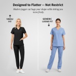 VIAOLI Scrubs for Women- 7 Pockets, V-Neck Top & Jogger Pants, Stretchy Fabric, Elastic Waist for Nursing Uniforms - Image 2