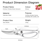 BOPOTI 10"Home multifunctional scissors for chicken, duck, goose with rebound stainless steel kitchen scissors for bone cutting - Image 6