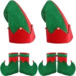 Haconba 4 Pack Christmas Elf Costume Accessories Set Xmas Santa Elf Hat Shoes Set with Jingle Bells for Christmas Cosplay Holiday Party Decor