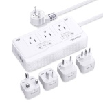 2000W Voltage Converter US to Europe, 220V to 110V Converter for European Travel, Power Adapter for Hair Dryer, European Travel Plug Adapter with 3 AC 2 USBC 2 USBA Ports & EU/UK/AU/IT Plugs (White)