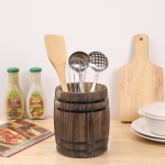 MyGift Wine Barrel Design Kitchen Utensil Crock, Vintage Rustic Burnt Wood Cooking Tool Holder - Image 7