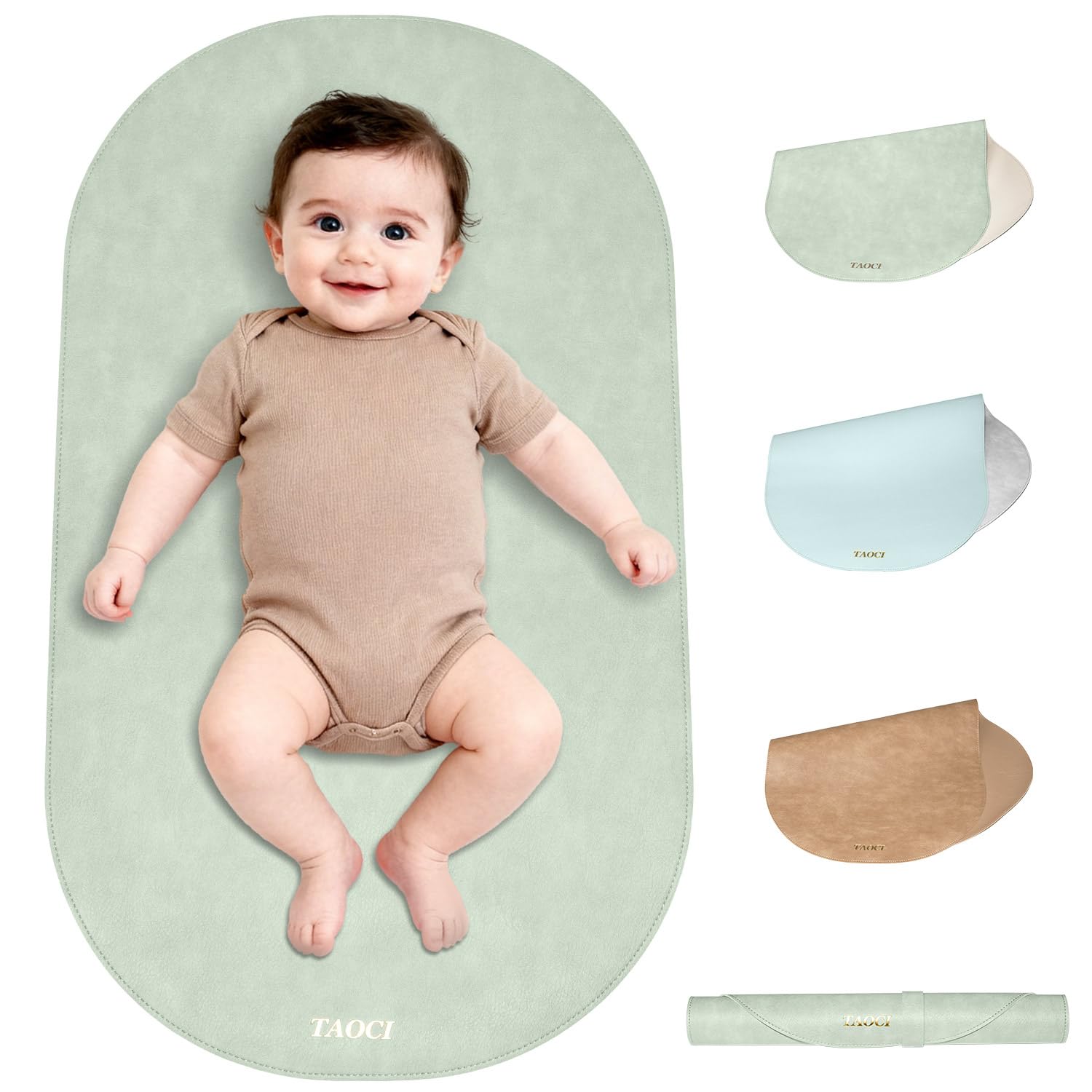 Portable Changing Pad - Baby Changing Pad, Wipeable Diaper Changing Pads, Waterproof Foldable Vegan Leather Portable Changing Mat for Travel & Home, Light Green, 27.5" x 15.7"