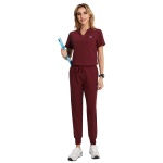 Kousenpu Scrubs for Women Set,V-Neck Stretch Scrubs Top & Jogger Pants Set,Medical Workwear for Nurses Women and Man (Burgundy, Medium)