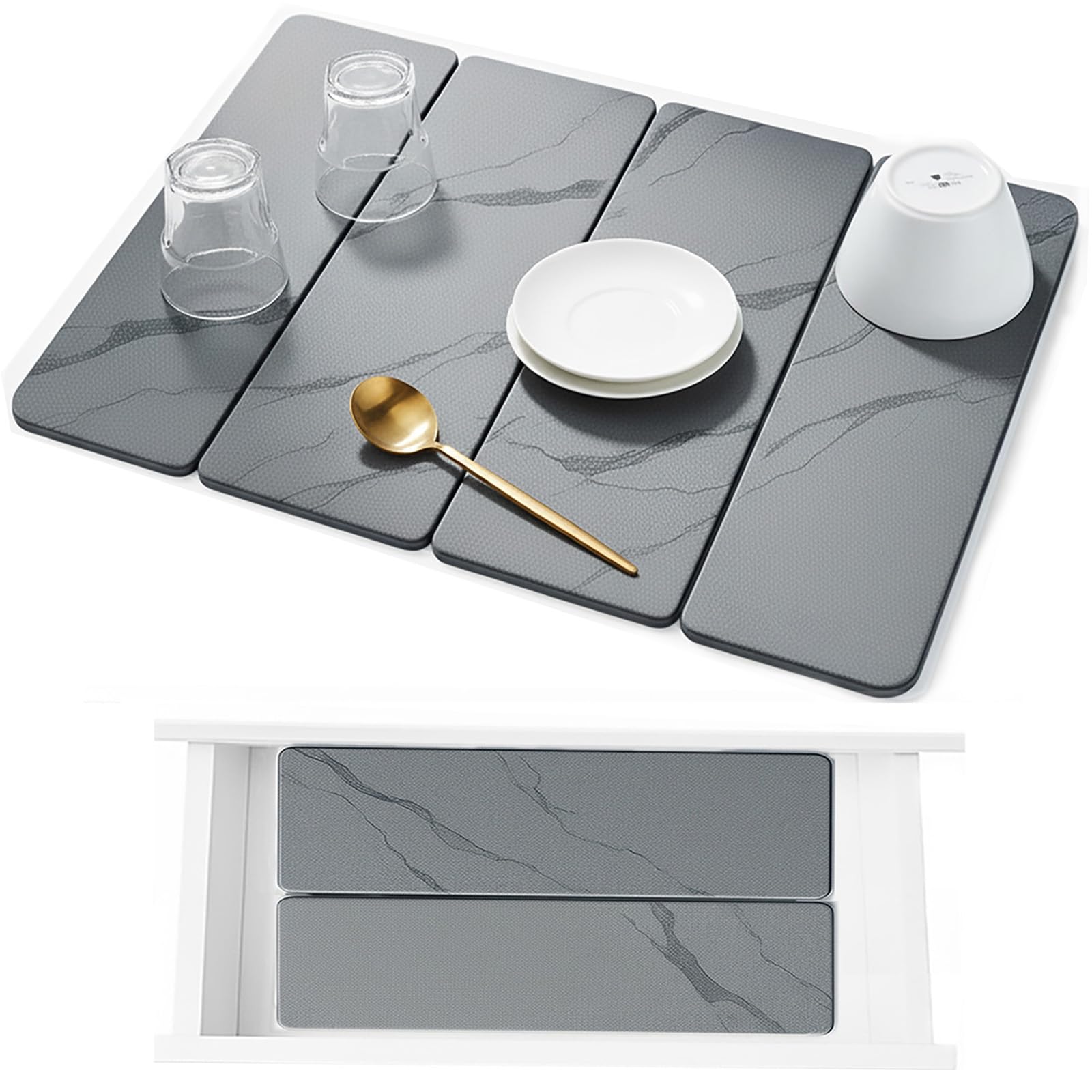 Large Stone Drying Mat for Kitchen Counter24"x16", Misty Gray,Diatomaceous Earth Quick Dry Foldable Dish Drying Mat, Eco-Friendly Minimalist Design for Modern Homes