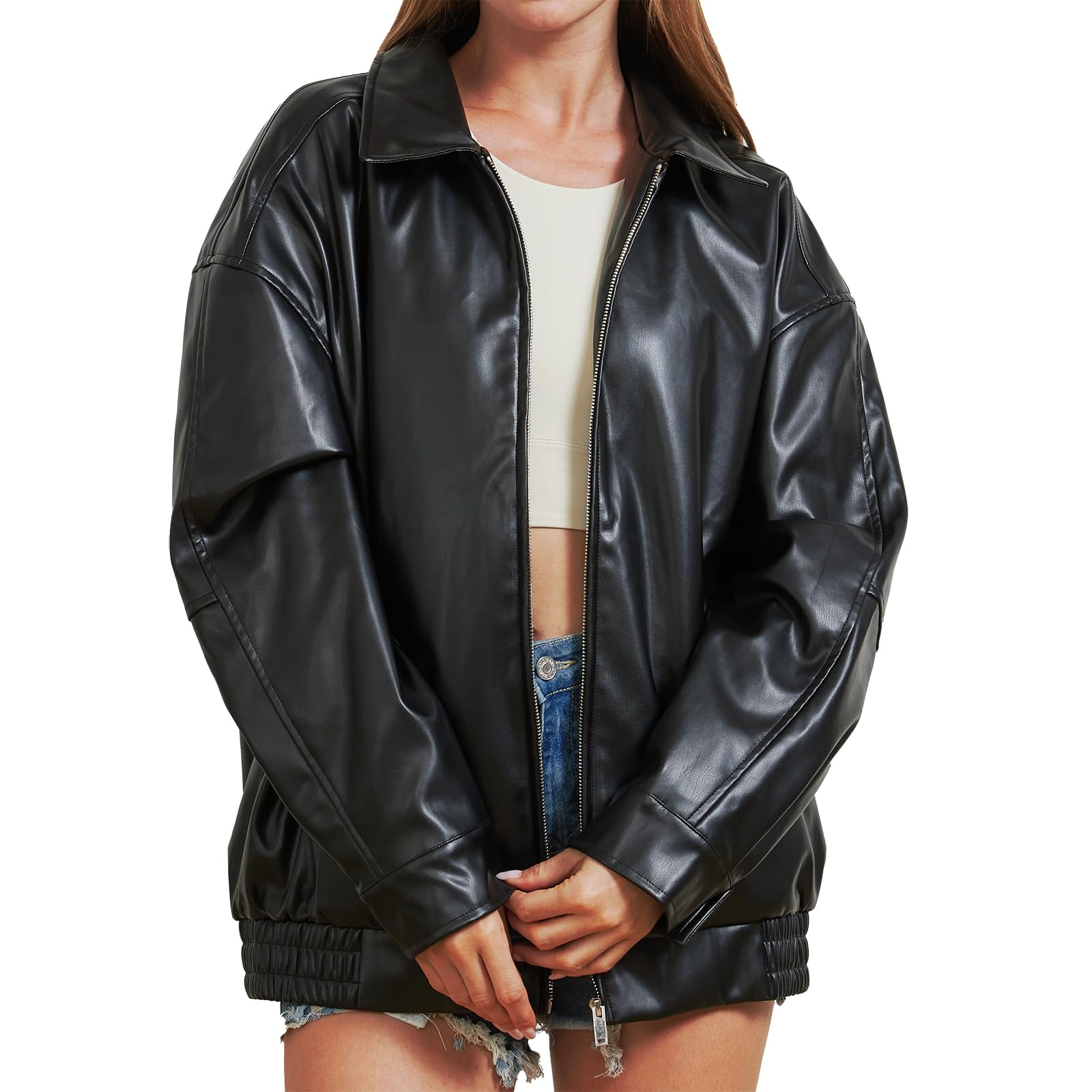 Keoouure Leather Jacket Women Oversized Faux Suede Fall Fashion Motorcycle Coats 2025 Winter Outfits Clothes Y2k Tops