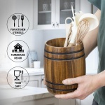 MyGift Wine Barrel Design Kitchen Utensil Crock, Vintage Rustic Burnt Wood Cooking Tool Holder - Image 3