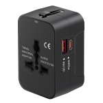 Travel Adapter USB C, Universal All in One Worldwide Travel Adapter Fast Charge GaN PD3.0 Type C USB-A Quick Charging Ports Power Converters Wall Charger AC Power Plug Adapter for USA EU UK AUS Black