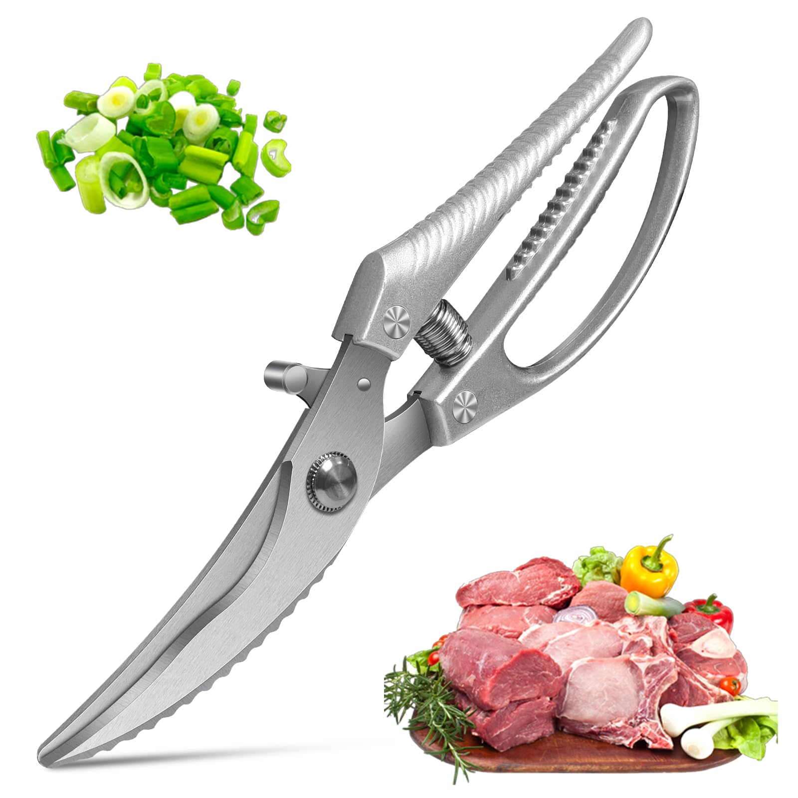BOPOTI 10"Home multifunctional scissors for chicken, duck, goose with rebound stainless steel kitchen scissors for bone cutting