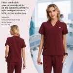 Kousenpu Scrubs for Women Set,V-Neck Stretch Scrubs Top & Jogger Pants Set,Medical Workwear for Nurses Women and Man (Burgundy, Medium) - Image 4