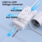2000W Voltage Converter US to Europe, 220V to 110V Converter for European Travel, Power Adapter for Hair Dryer, European Travel Plug Adapter with 3 AC 2 USBC 2 USBA Ports & EU/UK/AU/IT Plugs (White) - Image 7