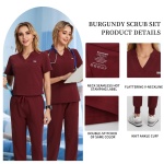 Kousenpu Scrubs for Women Set,V-Neck Stretch Scrubs Top & Jogger Pants Set,Medical Workwear for Nurses Women and Man (Burgundy, Medium) - Image 3