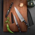 COKUMA Kitchen Knife, 3-Pcs Knife Set With Sheath, 8 Inch Chef Knife, 4.5 Inch Utility Knife, 4 Inch Paring Chef Knife, Stainless Steel, Black - Image 8